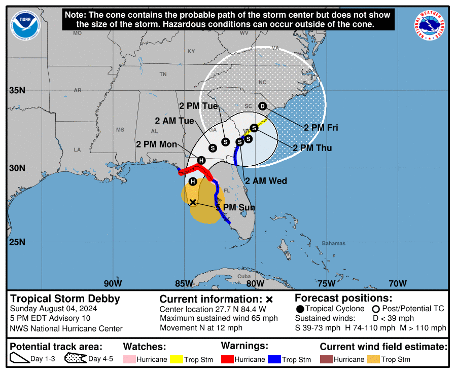 Tropical Storm Debby Threatens Heavy Rainfall and Flooding Across Southeastern U.S