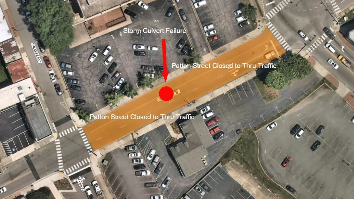 Detour Established on Patton Street in Danville Due to Stormwater Culvert Failure
