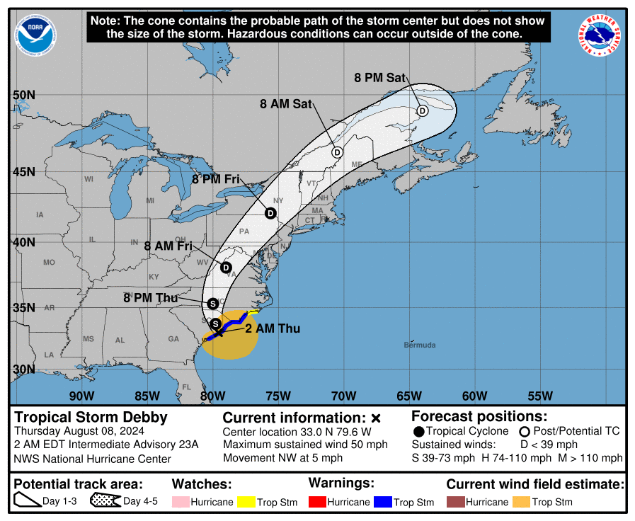 Tropical Storm Debby Brings Flooding Threat to Eastern U.S