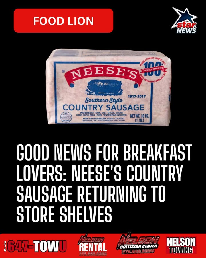 Good News for Breakfast Lovers: Neese's Country Sausage Returning to Store Shelves