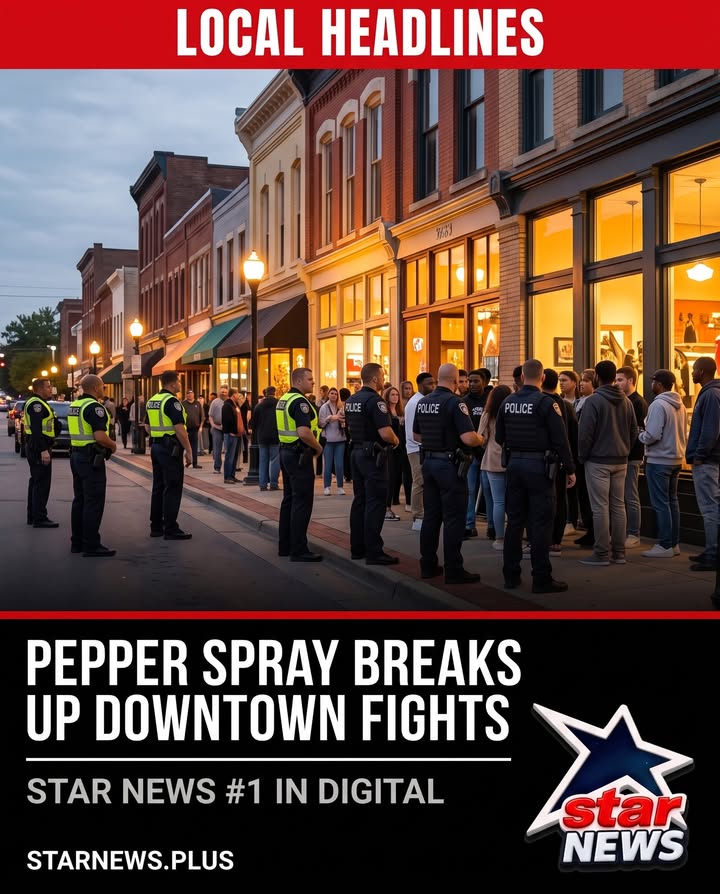 Officers used pepper spray to break up fighting in a downtown area, authorities said.
